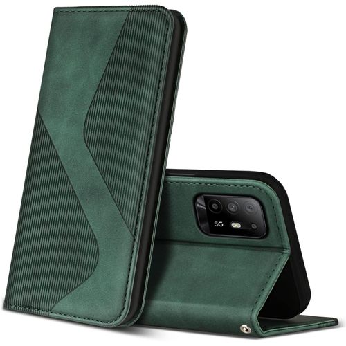 Kal-Coque Pour Oppo A94 5g, Premium Étui Housse En Cuir De Protection Avec [Emplacements Cartes] [Magnetique], Clapet Folio Portefeuille Pour Oppo A94 5g (Vert)