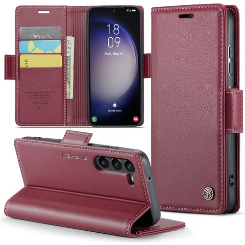 KAL-Coque Pour Samsung Galaxy S23 Plus Étui Portefeuille Wallet Cover En Cuir Pu Avec Cartes Magnétique Et Rfid Protection Antivol Folio Housse Samsung S23 Plus Case, Vin Rouge