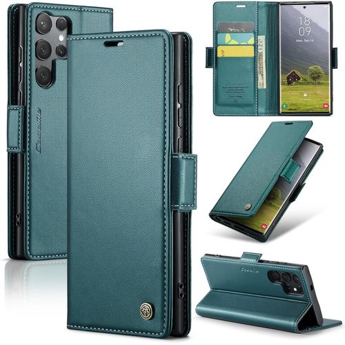 Kal-Coque Pour Samsung Galaxy S25 Ultra, Étui Housse En Rfid Protection Premium Pu Cuir Portefeuille Rabat Case Magnétique Stand Antichoc, Étui Case Pour Samsung Galaxy S25 Ultra, Bleu Vert