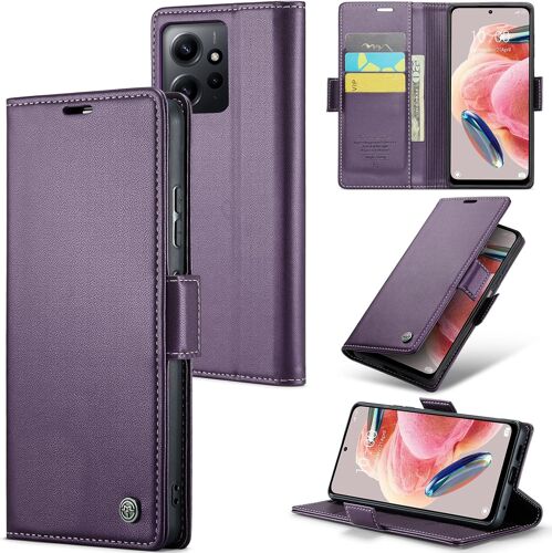 SJZG-Coque Pour Xiaomi Redmi Note 12 4G, Étui Housse En Rfid Protection Premium Pu Cuir Portefeuille Rabat Case Magnétique Stand Antichoc, Étui Case Pour Xiaomi Redmi Note 12 4G, Violet