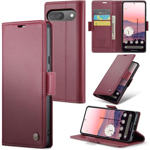 Kalanka-Coque Pour Google Pixel 9/Google Pixel 9 Pro, Étui Housse En Rfid Protection Premium Pu Cuir Portefeuille Rabat Case Magnétique Stand Antichoc, Étui Case Pour Google Pixel 9/9 Pro, Rouge