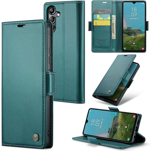 SJZG-Coque Pour Samsung Galaxy A05S, Étui Housse En Rfid Protection Premium Pu Cuir Portefeuille Rabat Case Magnétique Stand Antichoc, Étui Case Pour Samsung A05S, Bleu Vert
