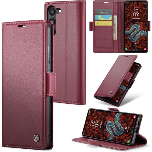 SJZG-Coque Pour Samsung Galaxy S24 Plus, Étui Housse En Rfid Protection Premium Pu Cuir Portefeuille Rabat Case Magnétique Stand Antichoc, Étui Case Pour Samsung Galaxy S24 Plus, Rouge