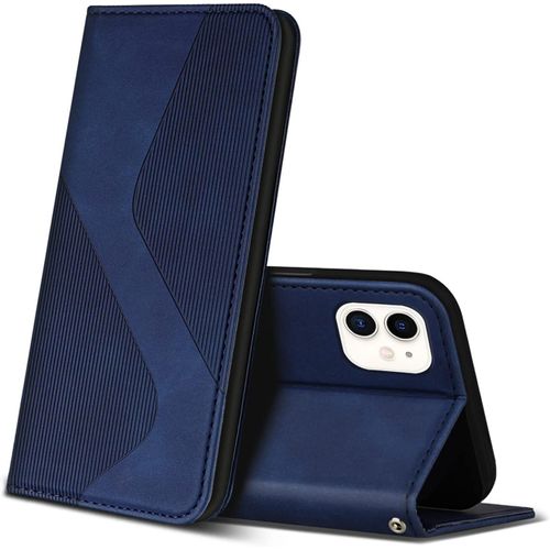 Sskal-Coque Pour Iphone 12 Mini,Premium Étui Housse En Cuir De Protection Avec [Emplacements Cartes] [Magnetique],Clapet Folio Portefeuille Pour Iphone 12 Mini (Bleu)