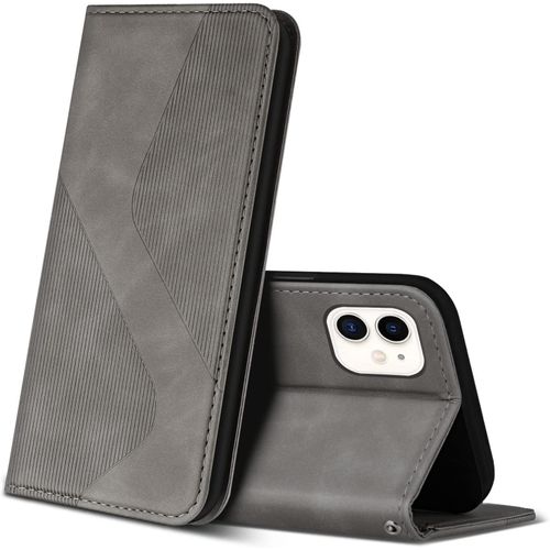 Sjzg-Coque Pour Iphone 12 Mini, Premium Étui Housse En Cuir De Protection Avec [Emplacements Cartes] [Magnetique], Clapet Folio Portefeuille Pour Iphone 12 Mini (Gris)