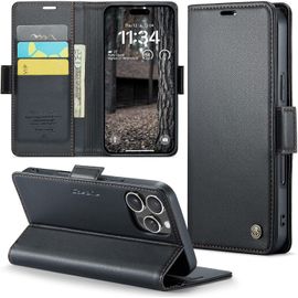 KAL-Coque Pour Iphone 16 Pro Max, Étui Housse En Rfid Protection Premium Pu Cuir Portefeuille Rabat Case Magnétique Stand Antichoc, Étui Case Pour Iphone 16 Pro Max, Noir