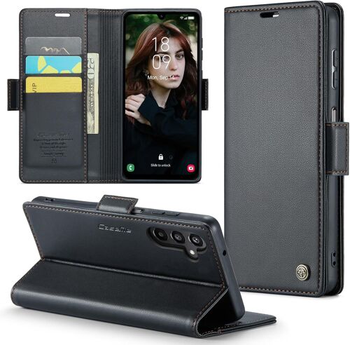 SJZG-Coque Pour Samsung Galaxy A15 4G/5G, Étui Housse En Rfid Protection Premium Pu Cuir Portefeuille Rabat Case Magnétique Stand Antichoc, Étui Case Pour Samsung Galaxy A15 5G, Noir