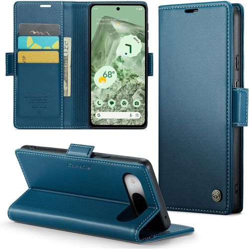 Kal-Coque Pour Google Pixel 8a, Étui Housse En Rfid Protection Premium Pu Cuir Portefeuille Rabat Case Magnétique Stand Antichoc, Étui Case Pour Google 8a, Bleu