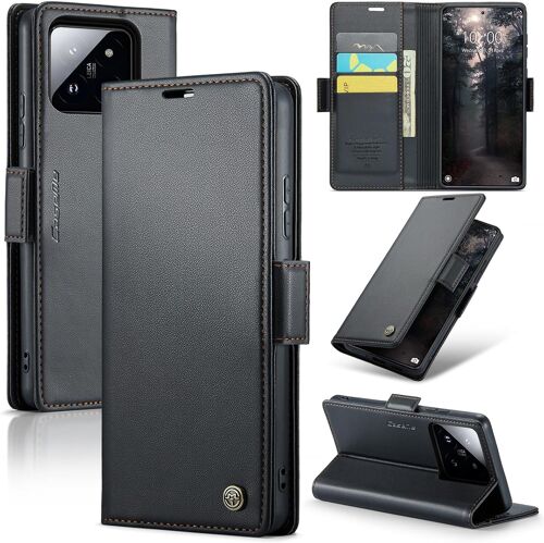 SJZG-Coque Pour Xiaomi 14, Étui Housse En Rfid Protection Premium Pu Cuir Portefeuille Rabat Case Magnétique Stand Antichoc, Étui Case Pour Xiaomi 14, Noir