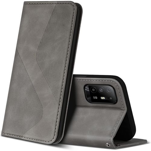 Kal-Coque Pour Oppo A94 5g, Premium Étui Housse En Cuir De Protection Avec [Emplacements Cartes] [Magnetique], Clapet Folio Portefeuille Pour Oppo A94 5g (Gris)