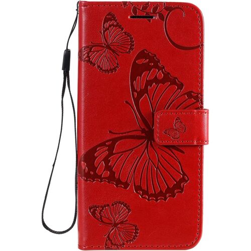 SJZG-Coque Pour Galaxy A41, Papillon Imprimé Pu En Cuir Coque Magnétique Portefeuille Tpu Étui Housse Pour Samsung Galaxy A41 - Rouge