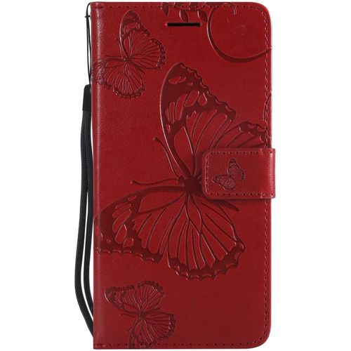Sjzg-Coque Pour Huawei P10 Lite, Papillon Imprimé Pu En Cuir Coque Magnétique Portefeuille Tpu Étui Housse Pour Huawei P10 Lite - Rouge