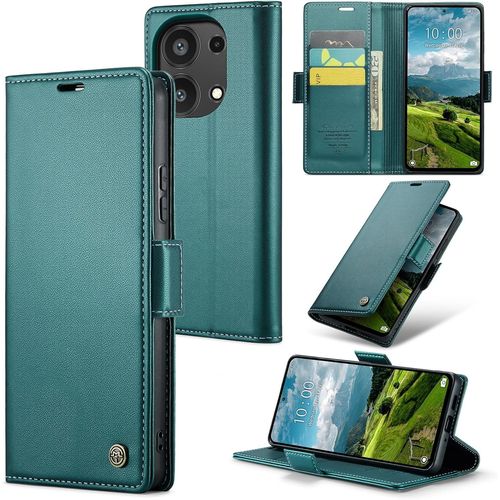 Kal-Coque Pour Xiaomi Redmi Note 13 Pro 4g, Étui Housse En Rfid Protection Premium Pu Cuir Portefeuille Rabat Case Magnétique Stand Antichoc, Étui Case Pour Xiaomi Redmi Note 13 Pro 4g, Bleu Vert