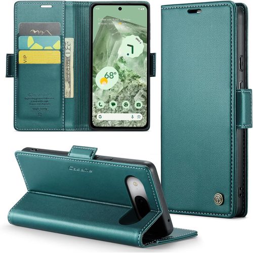 Eryi-Coque Pour Google Pixel 8a, Étui Housse En Rfid Protection Premium Pu Cuir Portefeuille Rabat Case Magnétique Stand Antichoc, Étui Case Pour Google 8a, Bleu Vert