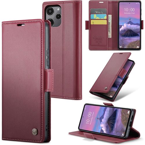 SJZG-Coque Pour Xiaomi Redmi 12 4G/5G, Étui Housse En Rfid Protection Premium Pu Cuir Portefeuille Rabat Case Magnétique Stand Antichoc, Étui Case Pour Xiaomi Redmi 12 5G/4G, Rouge