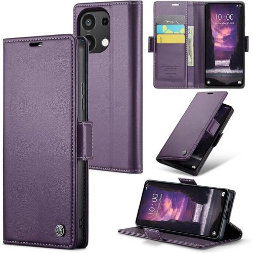 Kal-Coque Pour Xiaomi Redmi Note 13 4g (Pas Pour 5g),Étui Housse En Rfid Protection Premium Pu Cuir Portefeuille Rabat Case Magnétique Stand Antichoc,Étui Case Pour Xiaomi Redmi Note 13 4g,Violet
