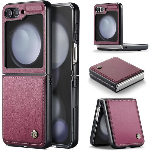 Sjzg-Coque Pour Samsung Galaxy Z Flip 5 Étui Portefeuille Wallet Cover En Cuir Pu Avec Cartes Magnétique Et Rfid Protection Antivol Folio Housse Samsung Z Flip 5 Case, Vin Rouge
