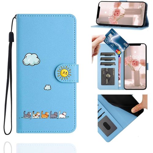 Sjzg-Coque Portefeuille Pour Samsung Galaxy A15 4g/5g(6,5""),Étui À Rabat Housse En Cuir,Chat Pochette Carte Magnétique De Protection Cover Case Antichoc Pour Samsung Galaxy A15 4g/5g,Bleu