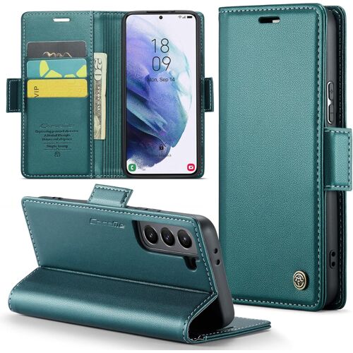 SJZG-Coque Pour Samsung Galaxy S21 Plus, Étui Housse En Rfid Protection Premium Pu Cuir Portefeuille Rabat Case Magnétique Stand Antichoc, Étui Case Pour Samsung Galaxy S21 Plus, Bleu Vert