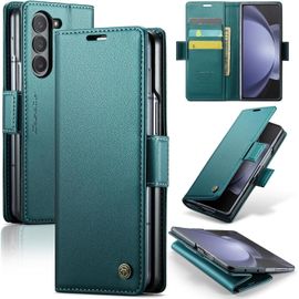 Étui Portefeuille Slim En Cuir Pu Pour Samsung Galaxy Z Fold5 ¿ Blocage Rfid, Coque Antichoc Avec Béquille, 3 Fentes Cartes + Poche Billets, Fermeture Magnétique, Vert