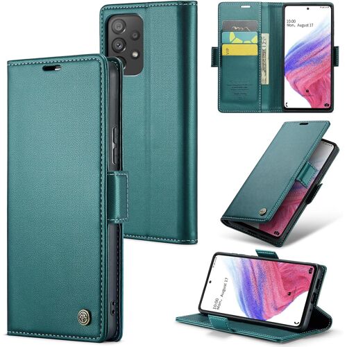 SJZG-Coque Pour Samsung Galaxy A53 5G, Étui Housse En Rfid Protection Premium Pu Cuir Portefeuille Rabat Case Magnétique Stand Antichoc, Étui Case Pour Samsung Galaxy A53, Bleu Vert