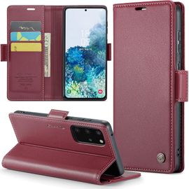 Fabur-Coque Pour Samsung Galaxy S20 Plus Étui Portefeuille Wallet Cover En Cuir Pu Avec Cartes Magnétique Et Rfid Protection Antivol Folio Housse Samsung S20 Plus Case, Vin Rouge
