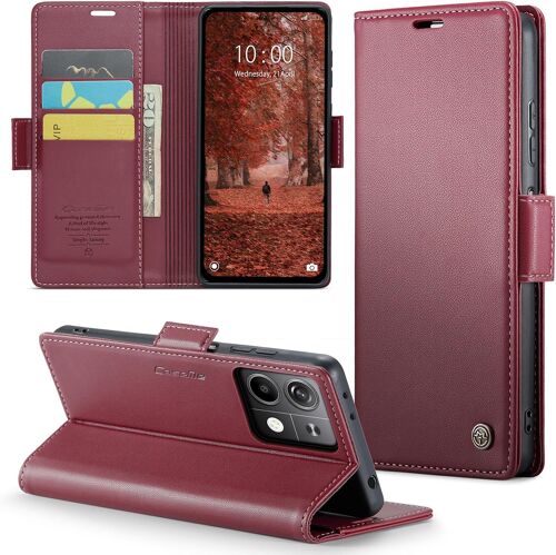 SJZG-Coque Pour Xiaomi Redmi Note 13 5G (Pas Pour 4G),Étui Housse En Rfid Protection Premium Pu Cuir Portefeuille Rabat Case Magnétique Stand Antichoc,Étui Case Pour Xiaomi Redmi Note 13 5G,Rouge