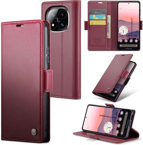 AEFJ-Coque pour Xiaomi Redmi Note 14 Pro 4G, Étui Housse en RFID Protection Premium PU Cuir Portefeuille Rabat Case Magnétique Stand Antichoc, Étui Case pour Xiaomi Redmi Note 14 Pro 4G, Rouge