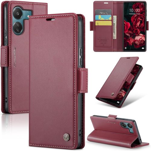 Kalanka-Coque Pour Xiaomi Redmi 13c/Poco C65, Étui Housse En Rfid Protection Premium Pu Cuir Portefeuille Rabat Case Magnétique Stand Antichoc, Étui Case Pour Xiaomi Redmi 13c/Poco C65, Rouge