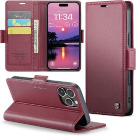 Kal-Coque Pour Iphone 16 Pro Max Étui Portefeuille Wallet Cover En Cuir Pu Avec Cartes Magnétique Et Rfid Protection Antivol Folio Housse Iphone 16 Pro Max Case, Vin Rouge