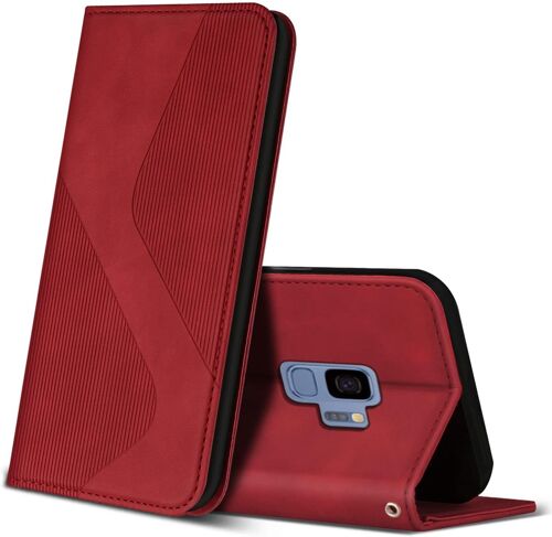 Coque Pour Samsung Galaxy S9, Premium Etui Housse En Cuir De Protection Avec [Emplacements Cartes] [Magnetique], Clapet Folio Portefeuille Pour Samsung Galaxy S9 (Rouge)