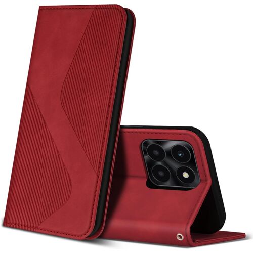 SJZG-Coque Pour Honor X6A, Premium Étui Housse En Cuir De Protection Avec [Emplacements Cartes] [Magnetique], Clapet Folio Portefeuille Pour Honor X6A (Rouge)