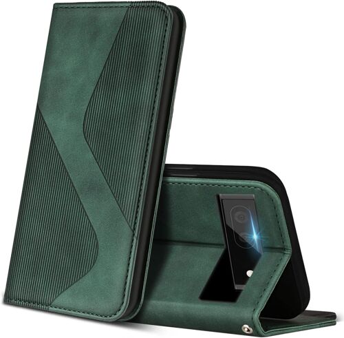 KAL-Coque Pour Google Pixel 6A, Premium Étui Housse En Cuir De Protection Avec [Emplacements Cartes] [Magnetique], Clapet Folio Portefeuille Pour Google Pixel 6A (Vert)