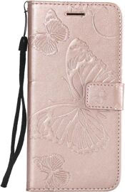 SJZG-Coque Pour Huawei P20, Papillon Imprimé Pu En Cuir Coque Magnétique Portefeuille Tpu Étui Housse Pour Huawei P20 - Or Rose