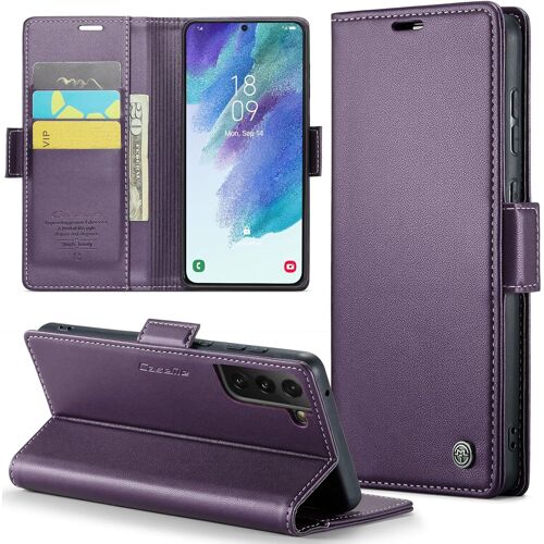 SJZG-Coque Pour Samsung Galaxy S21 Fe, Étui Housse En Rfid Protection Premium Pu Cuir Portefeuille Rabat Case Magnétique Stand Antichoc, Étui Case Pour Samsung Galaxy S21 Fe, Violet