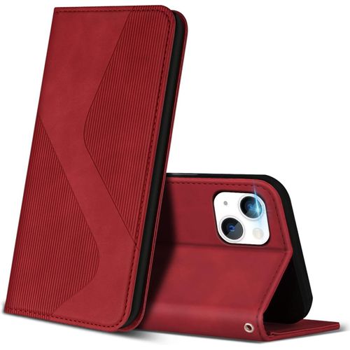 Coque Pour Iphone 14 / Iphone 13, Premium Etui Housse En Cuir De Protection Avec [Emplacements Cartes] [Magnetique], Clapet Folio Portefeuille Pour Iphone 14 / Iphone 13 (Rouge)