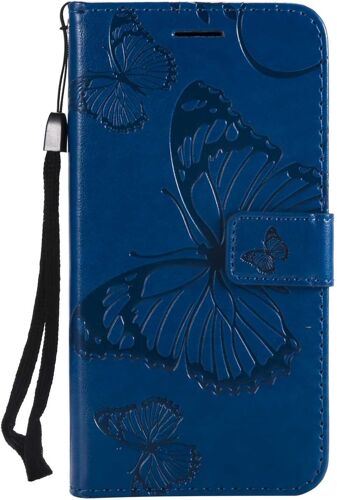 SJZG-Coque Pour Galaxy J3 2017, Papillon Imprimé Pu En Cuir Coque Magnétique Portefeuille Tpu Étui Housse Pour Samsung Galaxy J3 2017 - Bleu
