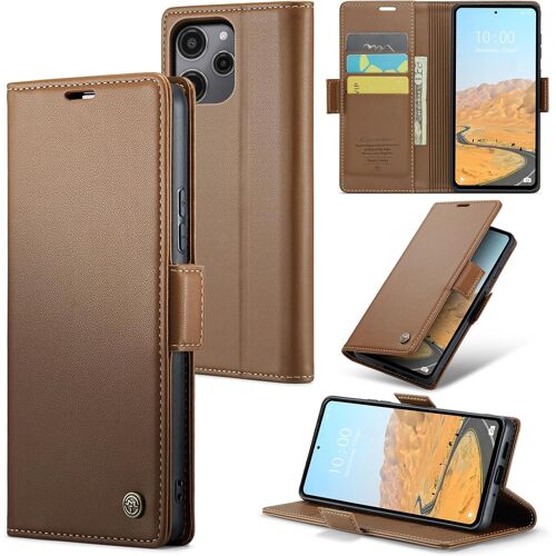 SJZG-Coque Pour Xiaomi Redmi 12 4G/5G, Étui Housse En Rfid Protection Premium Pu Cuir Portefeuille Rabat Case Magnétique Stand Antichoc, Étui Case Pour Xiaomi Redmi 12 5G/4G, Marron