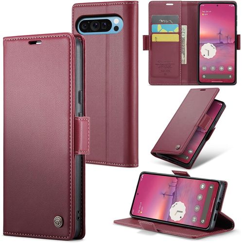 Kalanka-Coque Pour Google Pixel 9 Pro Xl, Étui Housse En Rfid Protection Premium Pu Cuir Portefeuille Rabat Case Magnétique Stand Antichoc, Étui Case Pour Google 9 Pro Xl, Rouge