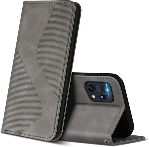 SJZG-Coque Pour Oppo Find X5 Pro 5G, Premium Étui Housse En Cuir De Protection Avec [Emplacements Cartes] [Magnetique], Clapet Folio Portefeuille Pour Oppo Find X5 Pro 5G (Gris)