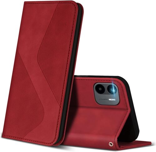 SJZG-Coque Pour Xiaomi Redmi A1 / Redmi A2, Premium Étui Housse En Cuir De Protection Avec [Emplacements Cartes] [Magnetique], Clapet Folio Portefeuille Pour Redmi A1 / A2 (Rouge)