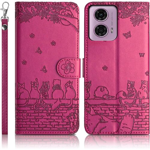 KAL-Coque Pour Motorola Moto G24 4G Étui De Protection [Etui À Rabat] [Pochette De Portefeuille] [Fermeture Magnétique] Housse Premium En Cuir Pu Portefeuille Motorola Moto G24 4G Rose Rouge