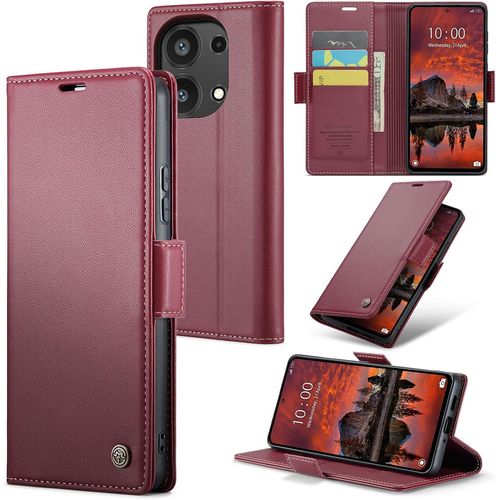 Maa-Coque Pour Xiaomi Redmi Note 13 Pro 4g, Étui Housse En Rfid Protection Premium Pu Cuir Portefeuille Rabat Case Magnétique Stand Antichoc, Étui Case Pour Xiaomi Redmi Note 13 Pro 4g, Rouge