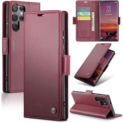 AEFJ-Coque pour Samsung Galaxy S25 Ultra, Étui Housse en RFID Protection Premium PU Cuir Portefeuille Rabat Case Magnétique Stand Antichoc, Étui Case pour Samsung Galaxy S25 Ultra, Rouge