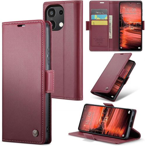 Kal-Coque Pour Xiaomi Redmi Note 13 4g (Pas Pour 5g),Étui Housse En Rfid Protection Premium Pu Cuir Portefeuille Rabat Case Magnétique Stand Antichoc,Étui Case Pour Xiaomi Redmi Note 13 4g,Rouge