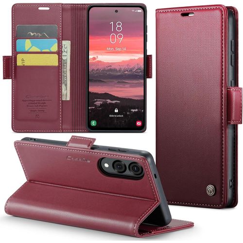 Ppdaz-Coque Pour Samsung Galaxy S25 Edge, Étui Housse En Rfid Protection Premium Pu Cuir Portefeuille Rabat Case Magnétique Stand Antichoc, Étui Case Pour Samsung Galaxy S25 Edge, Rouge