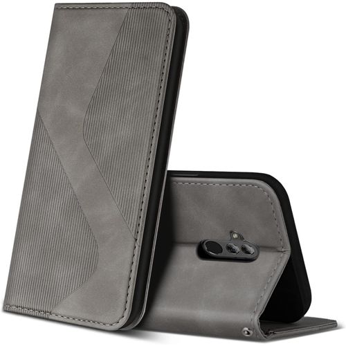 Kal-Coque Pour Huawei Mate 20 Lite, Premium Étui Housse En Cuir De Protection Avec [Emplacements Cartes] [Magnetique], Clapet Folio Portefeuille Pour Huawei Mate 20 Lite (Gris)