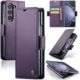 Étui Portefeuille Fin En Cuir Pu Pour Samsung Galaxy Z Fold5 - Blocage Rfid, Coque Antichoc, 3 Emplacements Cartes + Poche Billets, Béquille Et Fermeture Magnétique (Violet)