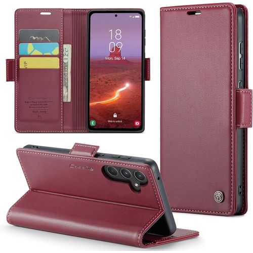 Kal-Coque Pour Samsung Galaxy A55 5g Étui Portefeuille Cover En Cuir Pu Wallet Avec Cartes Magnétique Et Rfid Protection Antivol Folio Housse Samsung Galaxy A55 5g Case, Vin Rouge