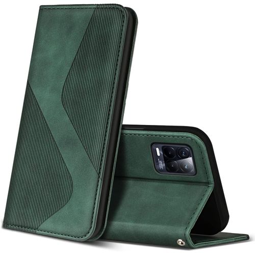KAL-Coque Pour Realme 8 4G / Realme 8 Pro, Premium Étui Housse En Cuir De Protection Avec [Emplacements Cartes] [Magnetique], Clapet Folio Portefeuille Pour Realme 8 4G / Realme 8 Pro (Vert)